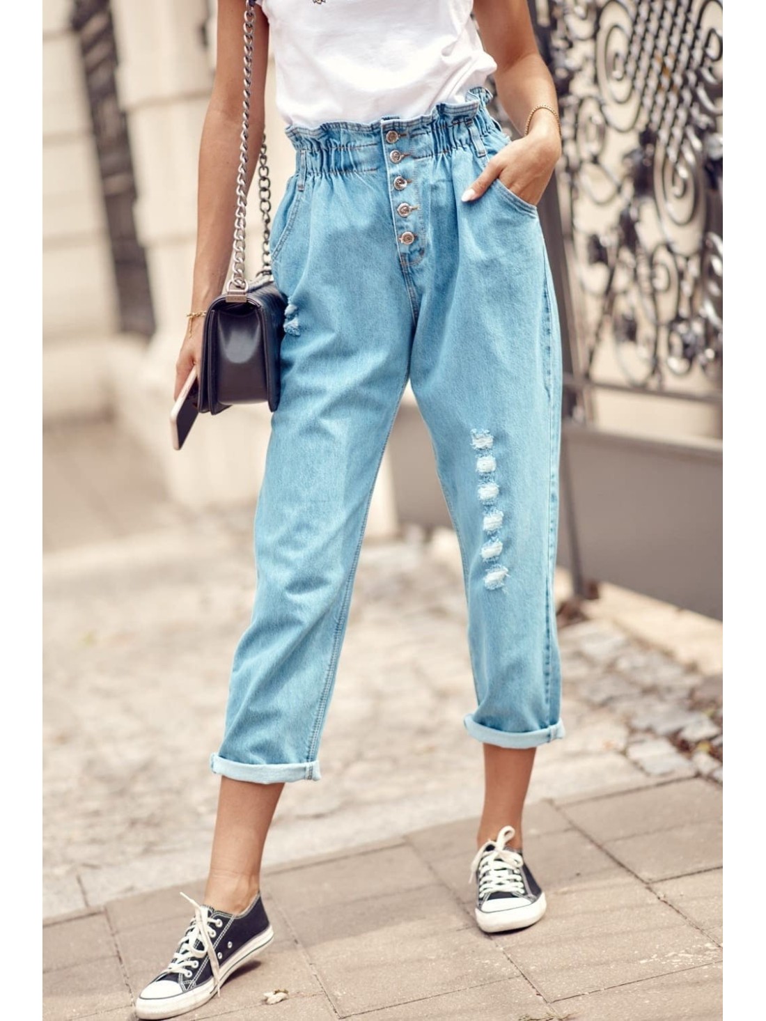 Pantaloni dama din denim cu talie inalta mom fit 134 - Magazin online - Boutique